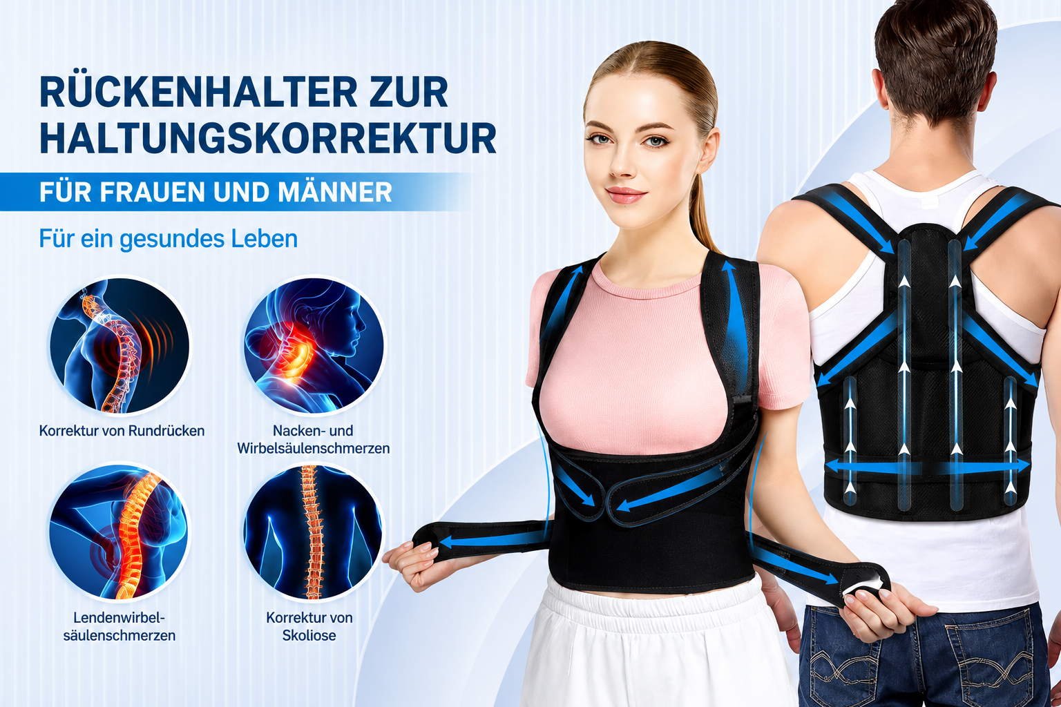 Unisex Posture Corrector Back Strap, Fully Adjustable Spinal Support Belt, Comfortable and Effective Upper Back Support